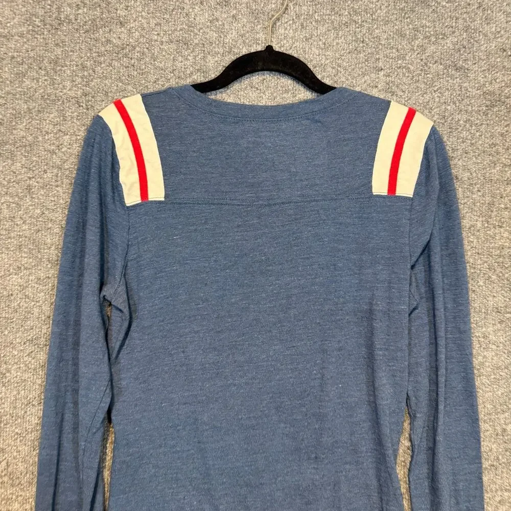 New York Giants Shirt Womens Medium‎ Blue Vneck Long Sleeve Stretch NFL Football